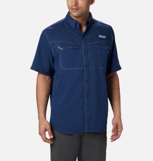 Columbia PFG Low Drag Offshore Short Sleeve Men's Shirt Blue | QVDGNP-753