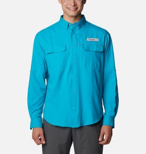 Columbia PFG Skiff Guide Woven Long Sleeve Men's Shirt Turquoise | NJBSXO-918
