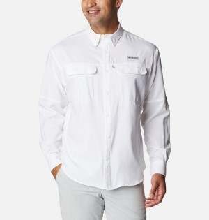 Columbia PFG Skiff Guide Woven Long Sleeve Men's Shirt White | THBQOR-842