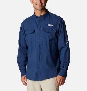Columbia PFG Skiff Guide Woven Long Sleeve Men's Shirt Blue | WTQOJI-473
