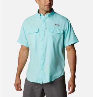 Columbia PFG Skiff Guide Woven Short Sleeve Men's Shirt Turquoise | HLFDJW-074