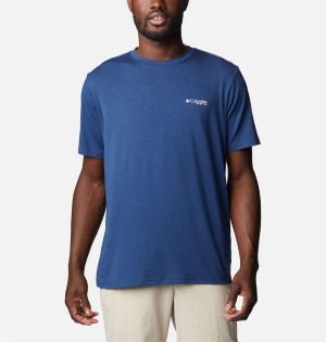 Columbia PFG Skiff Horizon Short Sleeve Tech Men's T-Shirt Blue | PGZUBJ-254