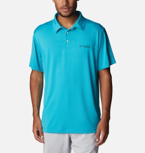 Columbia PFG Slack Tide Stretch Men's Polo Shirt Turquoise | ACLNIQ-560