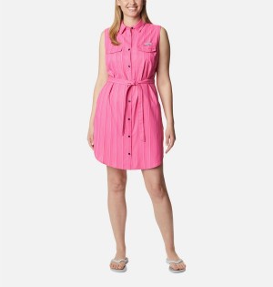 Columbia PFG Sun Drifter Woven II Women's Dress Pink | TULVMI-045