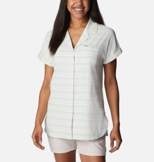 Columbia PFG Sun Drifter Woven Short Sleeve Women's Shirt Green | QPNVTC-740