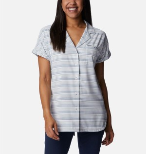 Columbia PFG Sun Drifter Woven Short Sleeve Women's Shirt Blue | EKCNFR-214