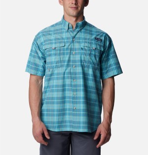 Columbia PFG Super Bahama Short Sleeve Men's Shirt Blue | JEFULH-405