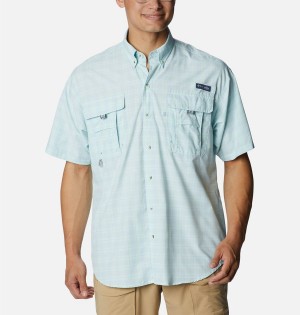 Columbia PFG Super Bahama Short Sleeve Men's Shirt Blue | ZQHFLW-152