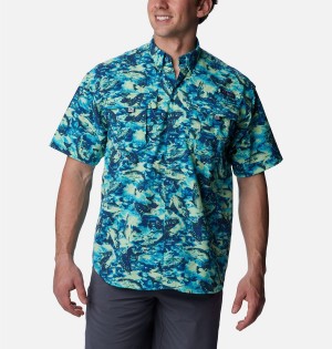 Columbia PFG Super Bahama Short Sleeve Men's Shirt Blue | WQTYDM-928