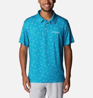 Columbia PFG Super Slack Tide Stretch Men's Polo Shirt Turquoise | NOZIMH-658