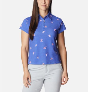 Columbia PFG Super Sun Drifter Short Sleeve Polo Women's T-Shirt Purple | TCMLNQ-591