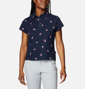 Columbia PFG Super Sun Drifter Short Sleeve Polo Women's T-Shirt Navy | HASYUP-780