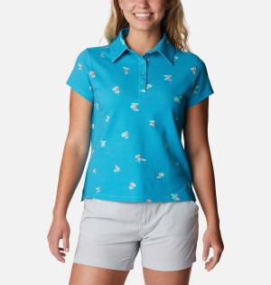 Columbia PFG Super Sun Drifter Short Sleeve Polo Women's T-Shirt Turquoise | MAFVBP-018