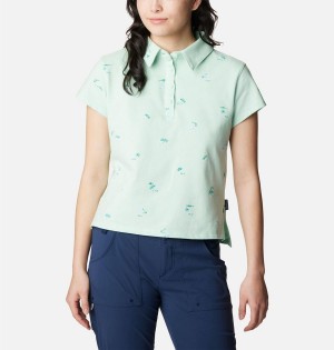 Columbia PFG Super Sun Drifter Short Sleeve Polo Women's T-Shirt Green | LDRAQZ-834