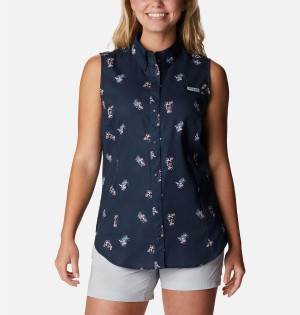 Columbia PFG Super Tamiami Sleeveless Women's Tank Top Navy | BQSAVR-713