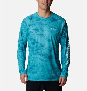 Columbia PFG Super Terminal Tackle Long Sleeve Men's T-Shirt Turquoise | ONXSBI-283