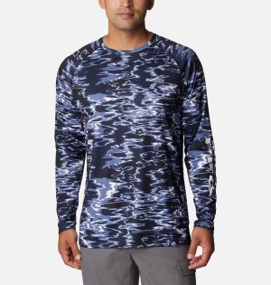 Columbia PFG Super Terminal Tackle Long Sleeve Men's T-Shirt Navy | VDRNCA-219