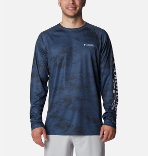 Columbia PFG Super Terminal Tackle Long Sleeve Men's T-Shirt Blue | GETZNF-096