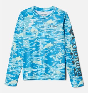 Columbia PFG Super Terminal Tackle Long Sleeve Kids' T-Shirt Blue | HMZETR-467