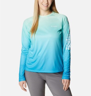 Columbia PFG Super Tidal Long Sleeve Women's T-Shirt Blue | LITMHD-137
