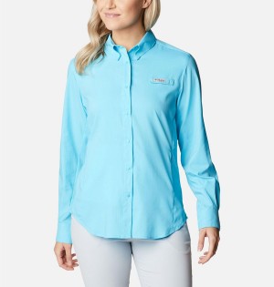 Columbia PFG Tamiami II Long Sleeve Women's Shirt Turquoise | OLMDXH-860