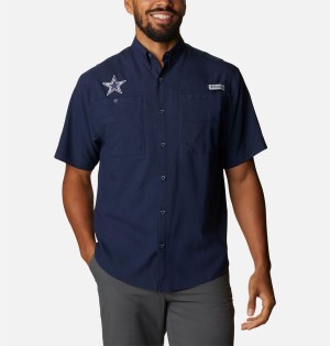 Columbia PFG Tamiami Short Sleeve - Dallas Cowboys Men's Shirt Navy | AYBLRK-943