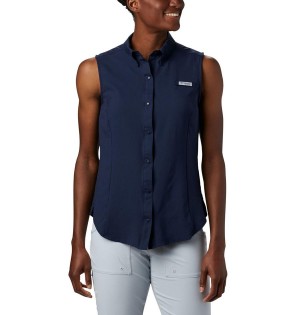 Columbia PFG Tamiami Sleeveless Women's Tank Top Navy | FMKLTD-069