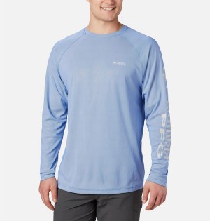 Columbia PFG Terminal Deflector Long Sleeve Men's T-Shirt Blue | GMHVEB-278