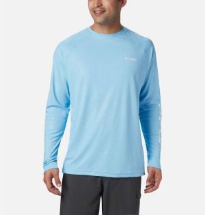 Columbia PFG Terminal Deflector Long Sleeve Men's T-Shirt Blue | YXASZU-914