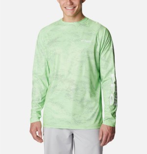 Columbia PFG Terminal Deflector Printed Long Sleeve Men's T-Shirt Green | YNBZLH-016