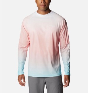 Columbia PFG Terminal Deflector Printed Long Sleeve Men's T-Shirt Pink | EYKISF-689