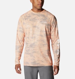 Columbia PFG Terminal Deflector Printed Long Sleeve Men's T-Shirt Orange | TDNOCL-568