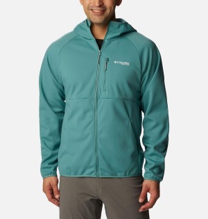 Columbia PFG Terminal Stretch Hooded Men's Softshell Jackets Turquoise | UYXZAC-360