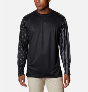 Columbia PFG Terminal Tackle Americana Long Sleeve Men's T-Shirt Black | UTFNHJ-197