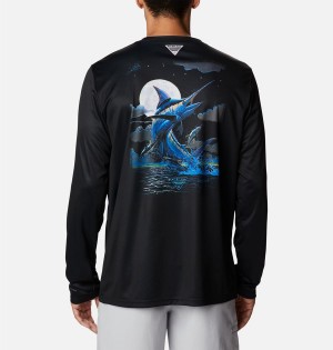 Columbia PFG Terminal Tackle Carey Chen Long Sleeve Men's T-Shirt Black | BPIKZY-931