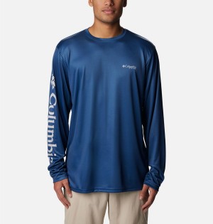Columbia PFG Terminal Tackle Carey Chen Long Sleeve Men's T-Shirt Blue | NLQXJZ-523
