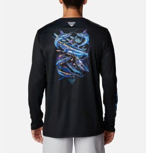 Columbia PFG Terminal Tackle Carey Chen Long Sleeve Men's T-Shirt Black | QWANZC-765