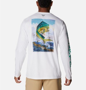 Columbia PFG Terminal Tackle Carey Chen Long Sleeve Men's T-Shirt White | PXDBZW-180