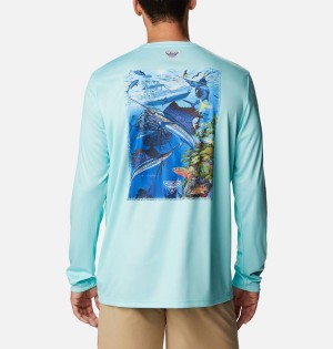Columbia PFG Terminal Tackle Carey Chen Long Sleeve Men's T-Shirt Blue | MTUARC-145