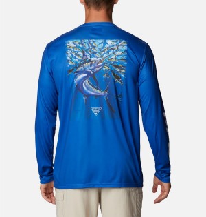 Columbia PFG Terminal Tackle Carey Chen Long Sleeve Men's T-Shirt Blue | MBCKAE-042