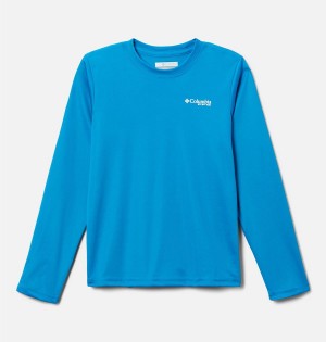 Columbia PFG Terminal Tackle Drag Time Long Sleeve Kids' T-Shirt Blue | XBIKJT-091