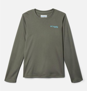 Columbia PFG Terminal Tackle Fish Flag Long Sleeve Kids' T-Shirt Green | AVFENS-083
