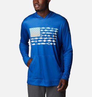 Columbia PFG Terminal Tackle Fish Flag Men's Hoodie Blue | ZJWECB-398