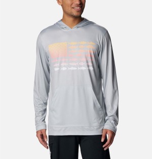 Columbia PFG Terminal Tackle Fish Flag Men's Hoodie Grey | PARLBT-351