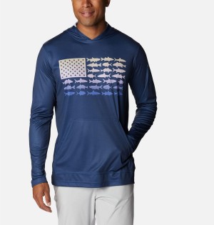 Columbia PFG Terminal Tackle Fish Flag Men's Hoodie Blue | VHAOSW-601