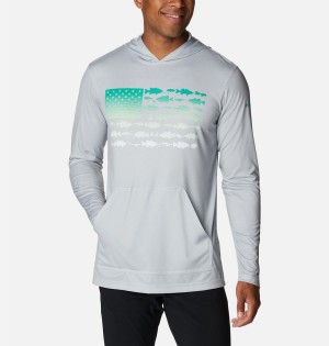 Columbia PFG Terminal Tackle Fish Flag Men's Hoodie Grey | QNBVLM-320