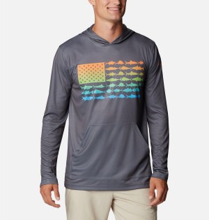 Columbia PFG Terminal Tackle Fish Flag Men's Hoodie Grey | MWJZYT-694