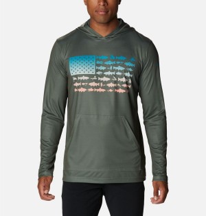Columbia PFG Terminal Tackle Fish Flag Men's Hoodie Green | ZWEBXG-613