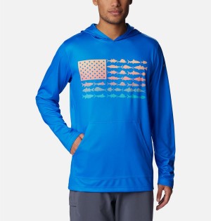 Columbia PFG Terminal Tackle Fish Flag Men's Hoodie Blue | TJNIPV-890