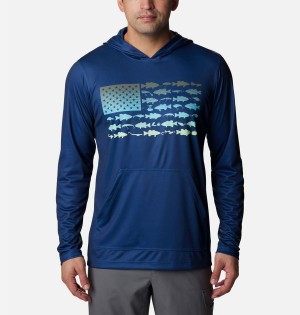 Columbia PFG Terminal Tackle Fish Flag Men's Hoodie Blue | JBDTXR-190